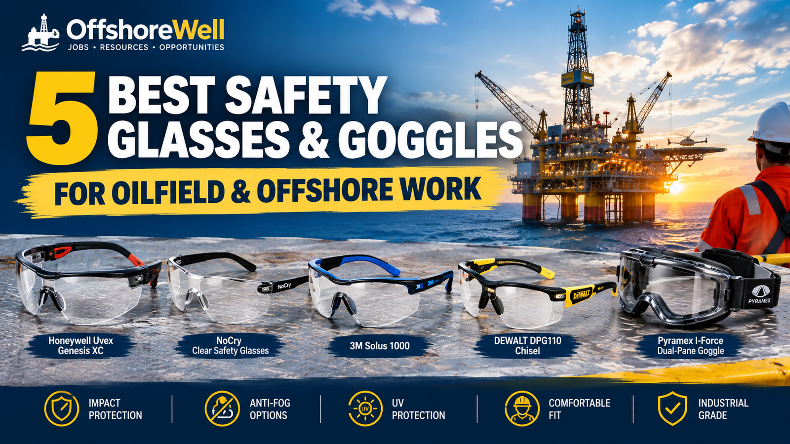 Five safety glasses and goggles for oilfield and offshore work in 2026